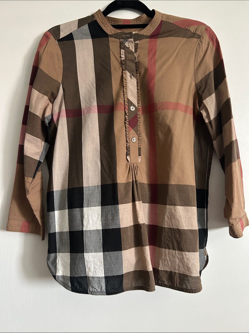 Burberry Multicolor Plaid Cotton Long-Sleeve Blouse